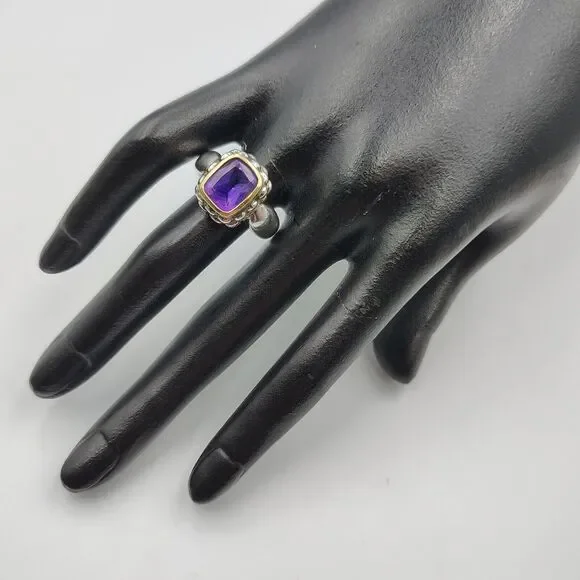 Lorenzo Sterling Silver 925 18K Gold Accent Amethyst Cocktail Ring Sz 7